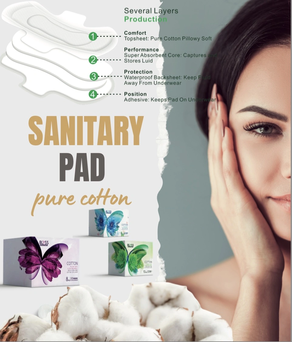 OEM 100% Organic Cotton Lady Sanitary Pad for Woman From China